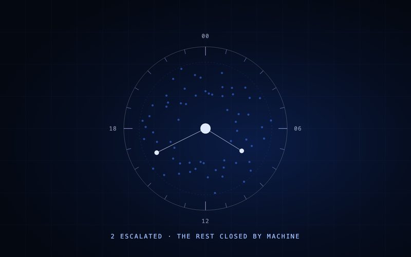 Spharaka diagram: a day of alerts, almost all of them closed without a human.