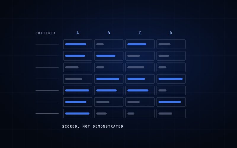 Spharaka diagram: a vendor scorecard: criteria down the side, candidates across the top.